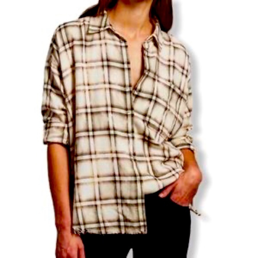 AG Jeans The Josey Top Flannel Bleached Plaid XS/S
